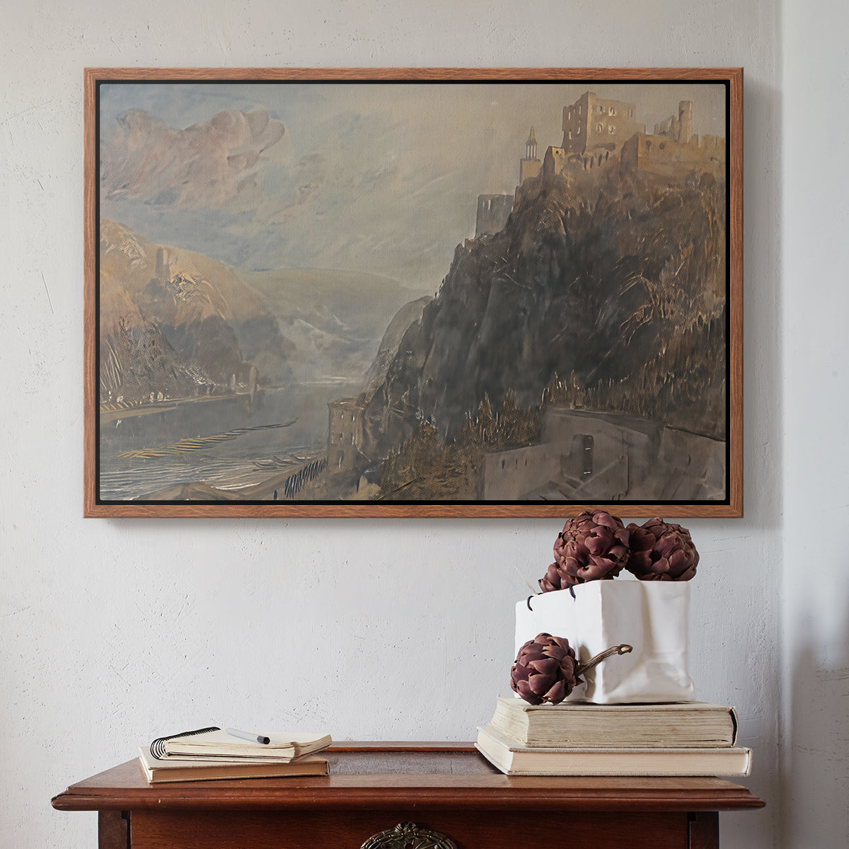 Rheinfels Looking to Katz and Gourhausen, 1817 - Floater Framed Canvas Print