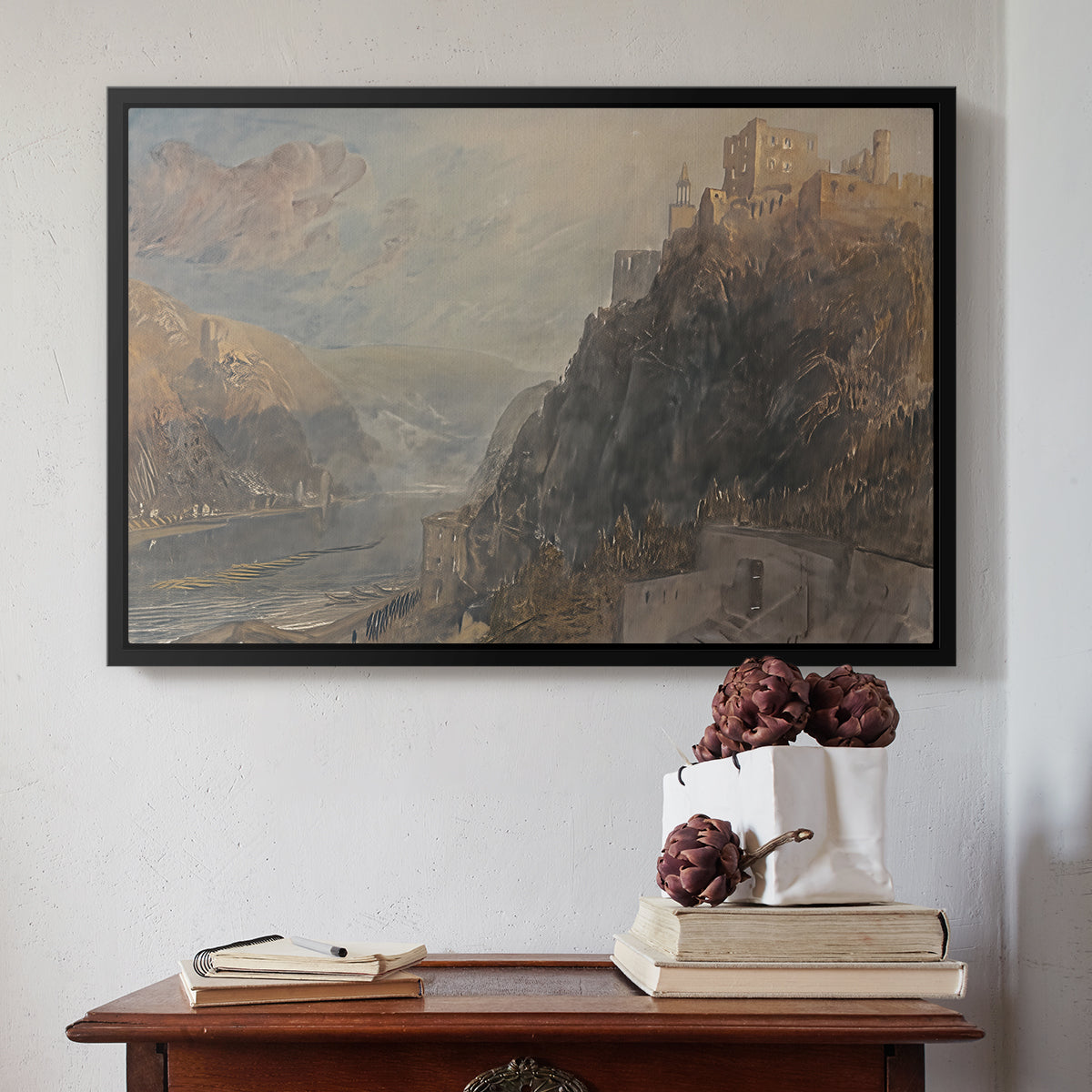 Rheinfels Looking to Katz and Gourhausen, 1817 - Floater Framed Canvas Print