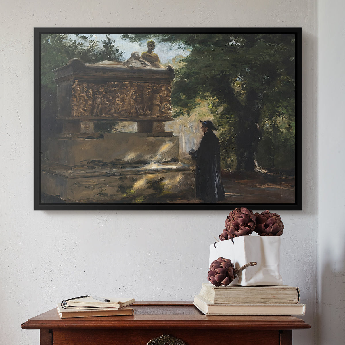 A Catholic Priest in Front of a Sarcophagus, c. 1857 - Floater Framed Canvas Print