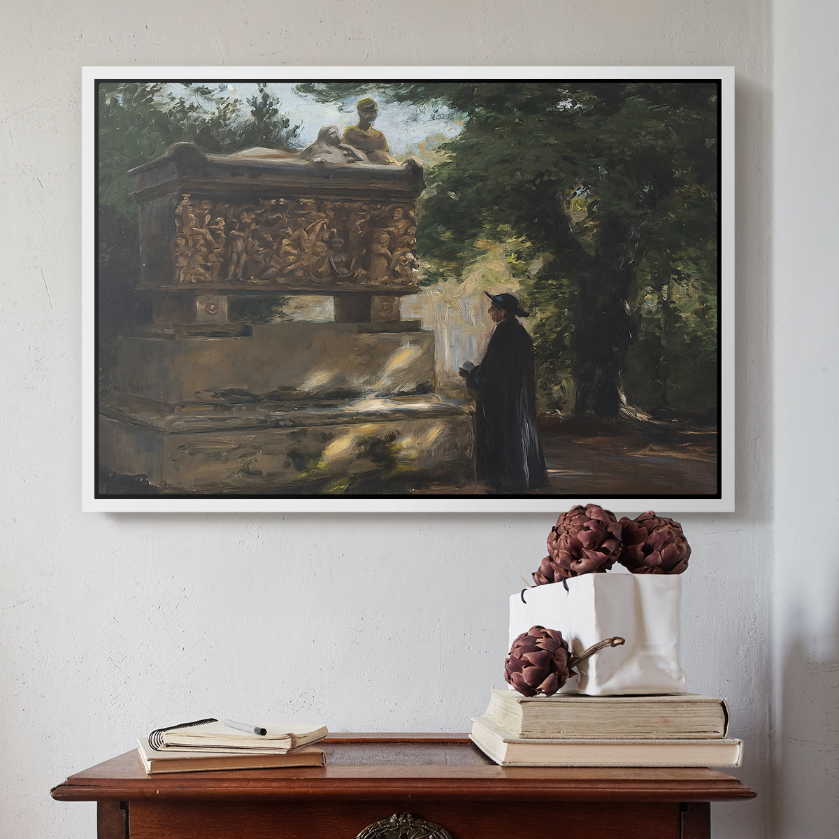 A Catholic Priest in Front of a Sarcophagus, c. 1857 - Floater Framed Canvas Print