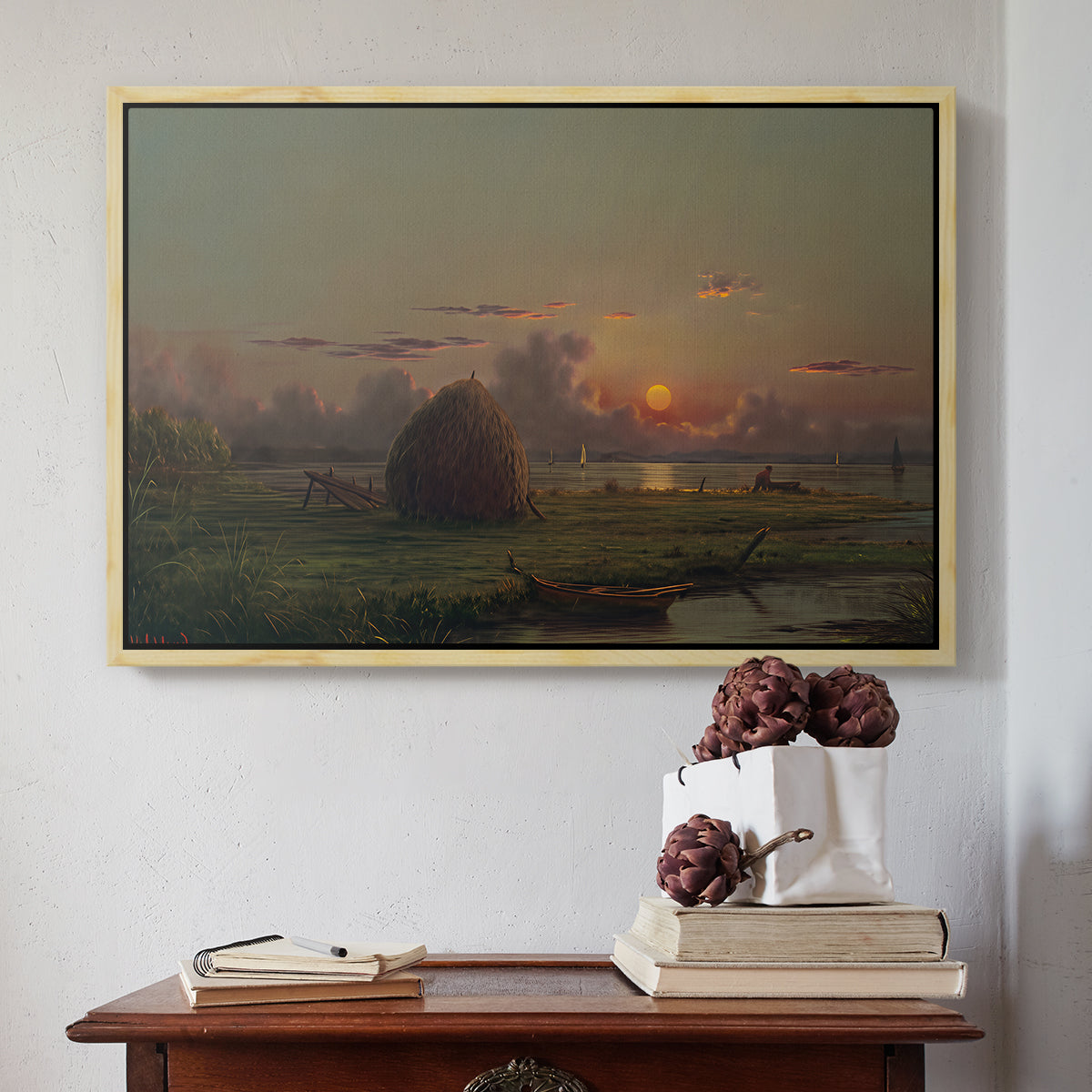 Haystack at Sunset, 1880 - Floater Framed Canvas Print
