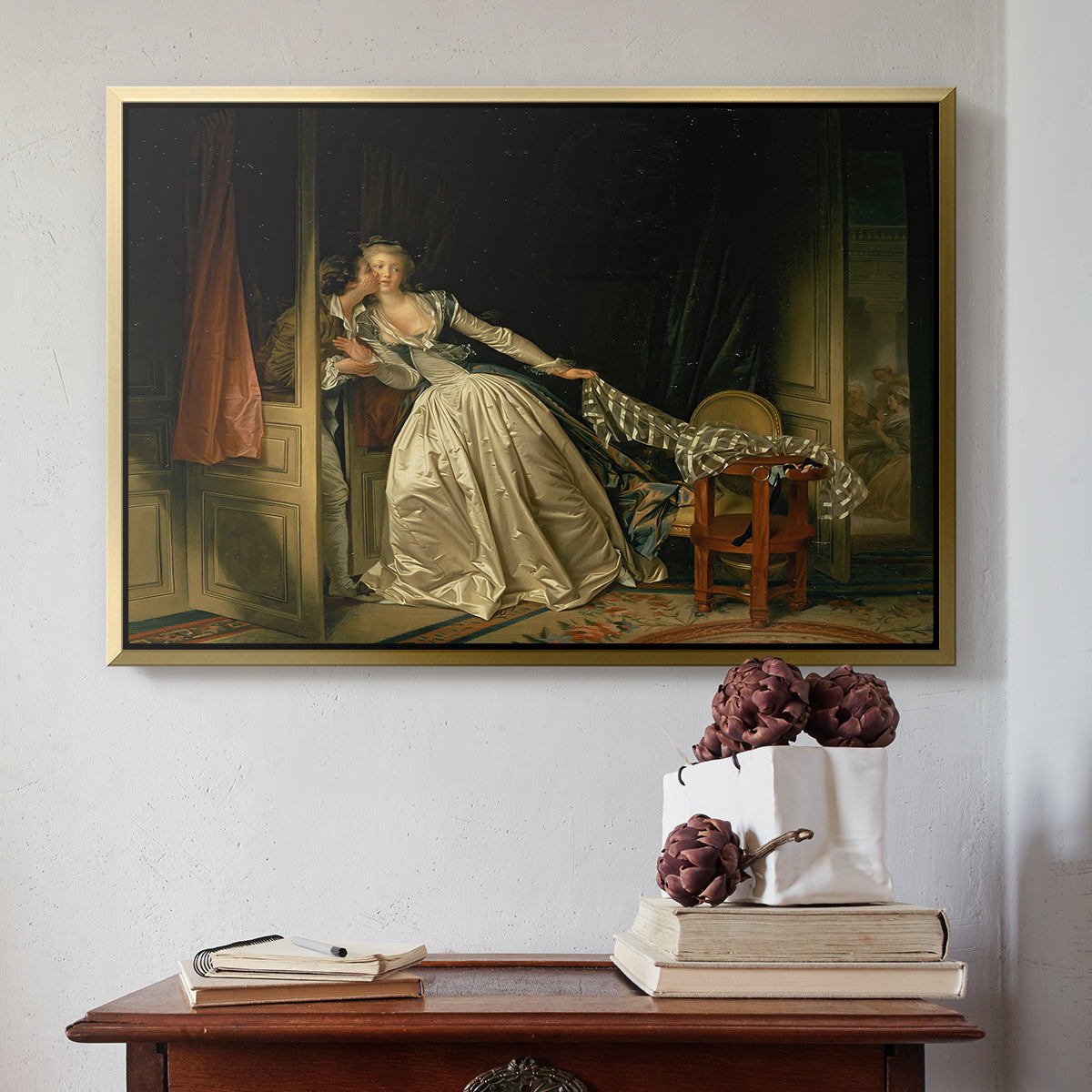 The Stolen Kiss (Le Baiser à la dérobée), c. 1788 - Floater Framed Canvas Print