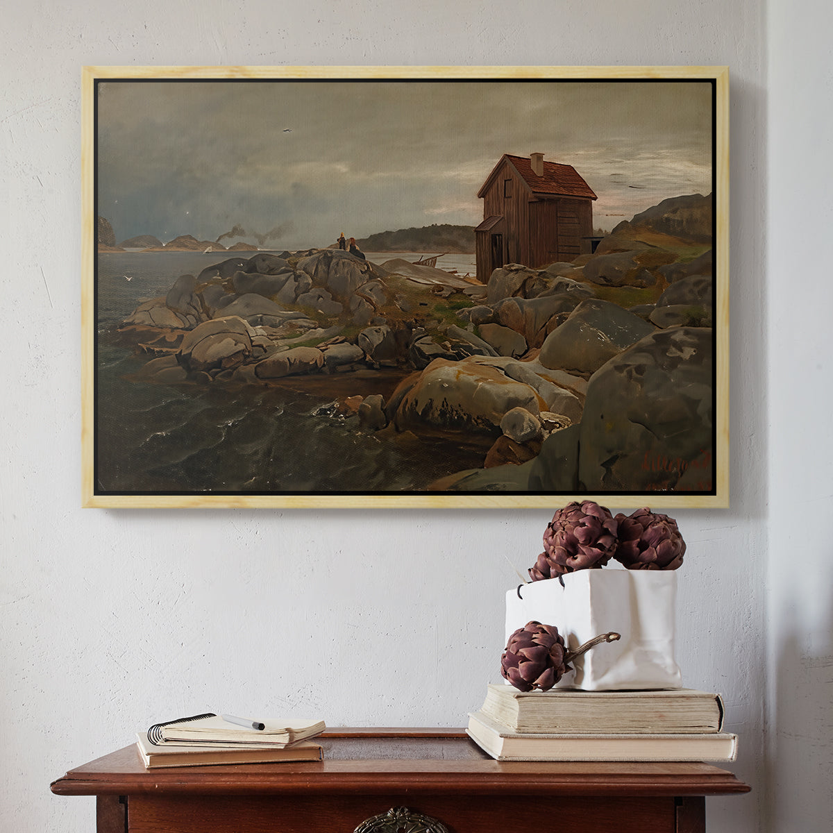 A Fisherman's Home, Lillesand, 1858 - Floater Framed Canvas Print