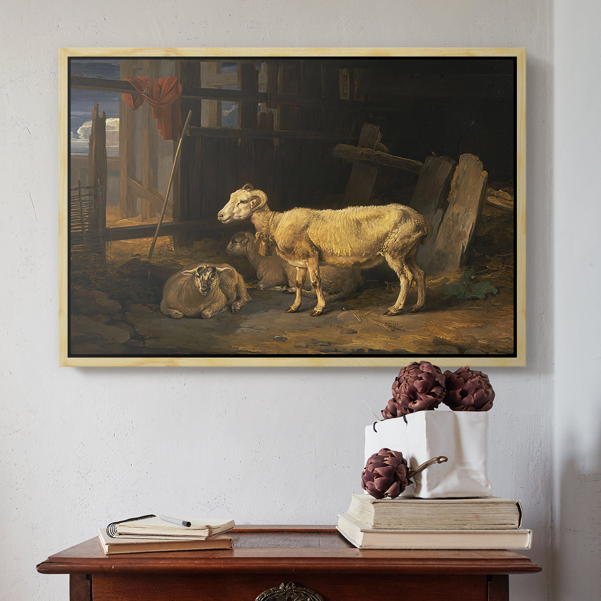 Sheep in a Stable, 1810 - Floater Framed Canvas Print