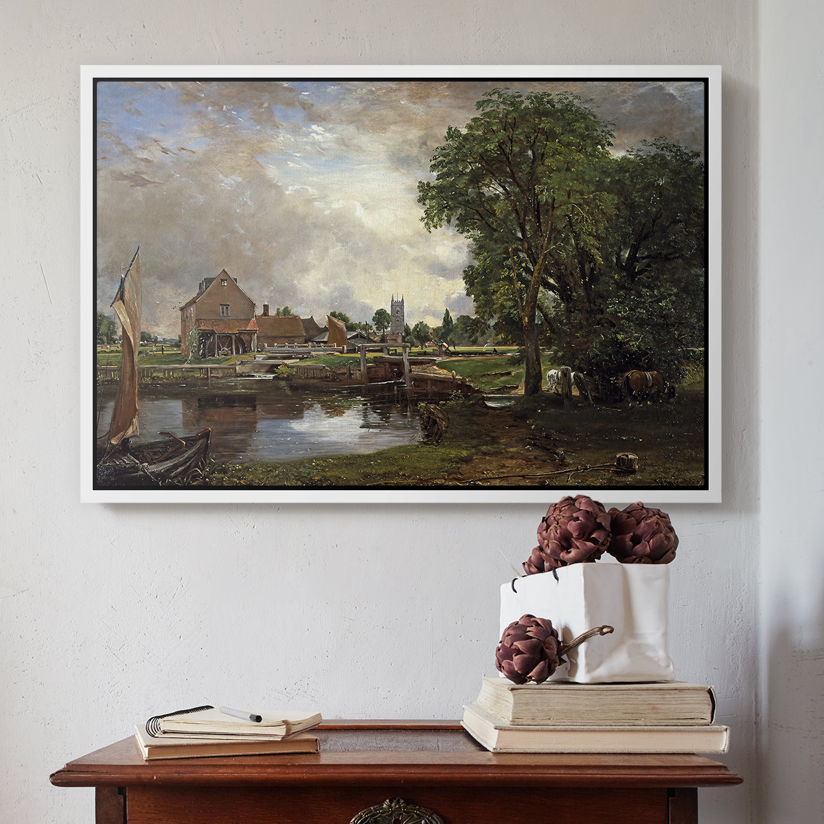 Dedham Lock and Mill, c. 1820 - Floater Framed Canvas Print