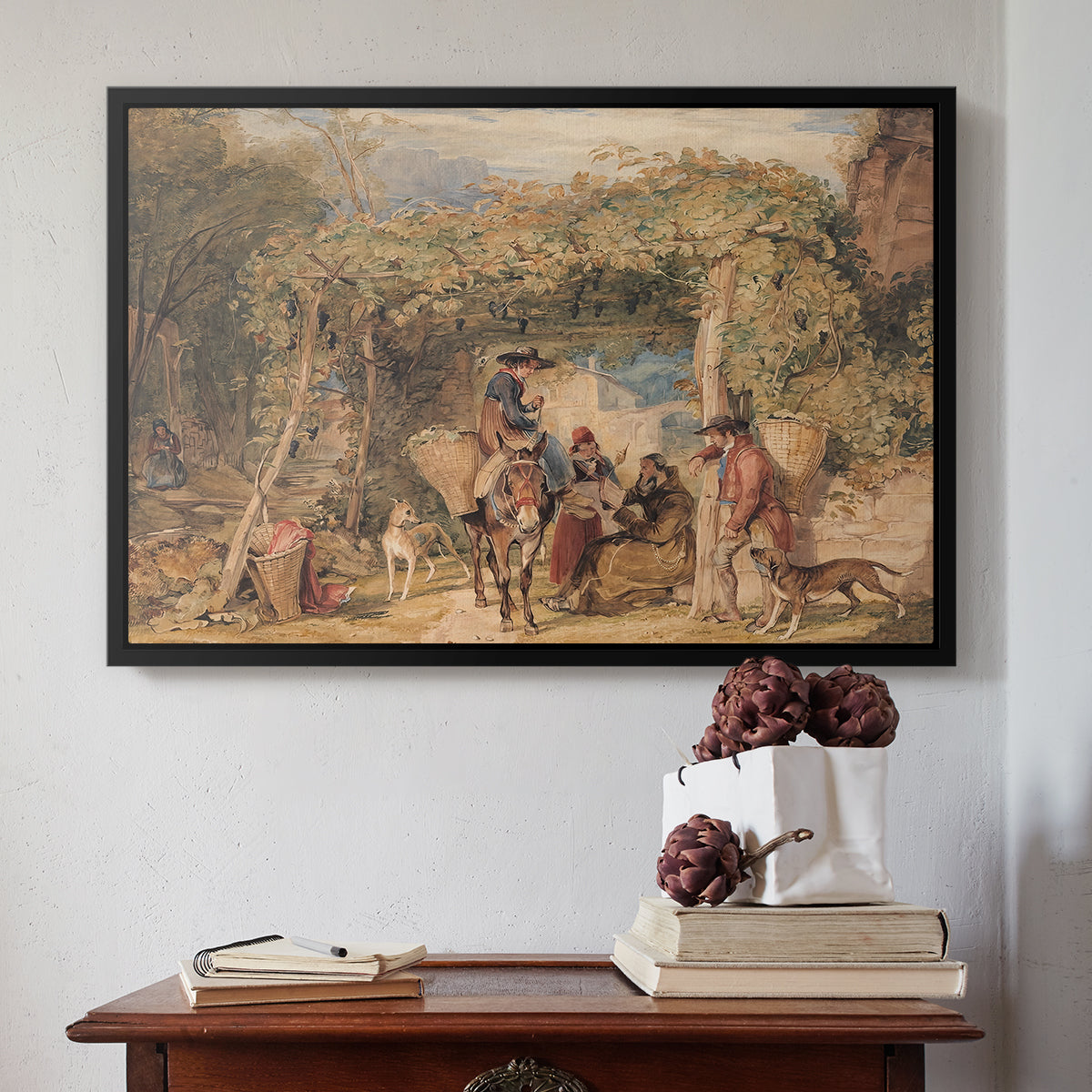 Figures and Animals in a Vineyard, c. 1829 - Floater Framed Canvas Print