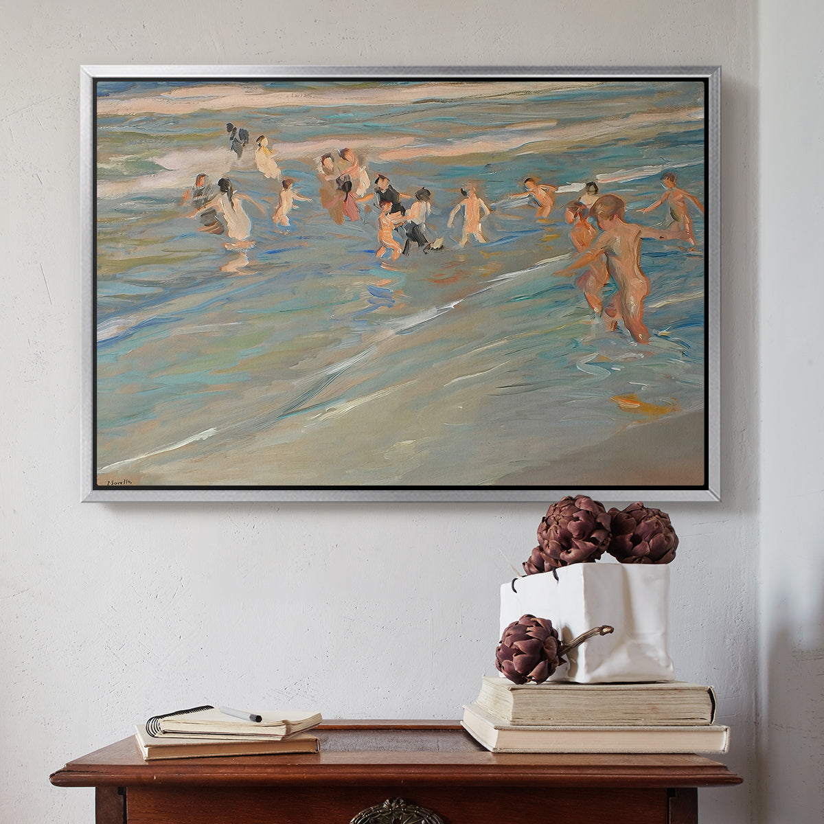 Children Playing on the Beach in Valencia, c. 1908 - Floater Framed Canvas Print