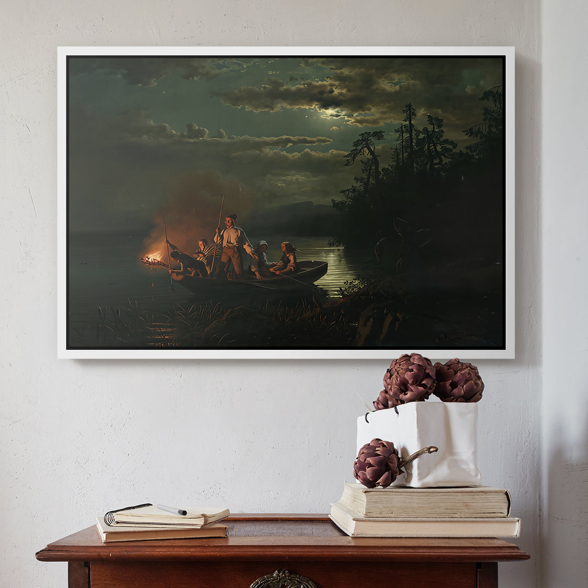 Spear Fishing on Lake Krøderen, 1851 - Floater Framed Canvas Print