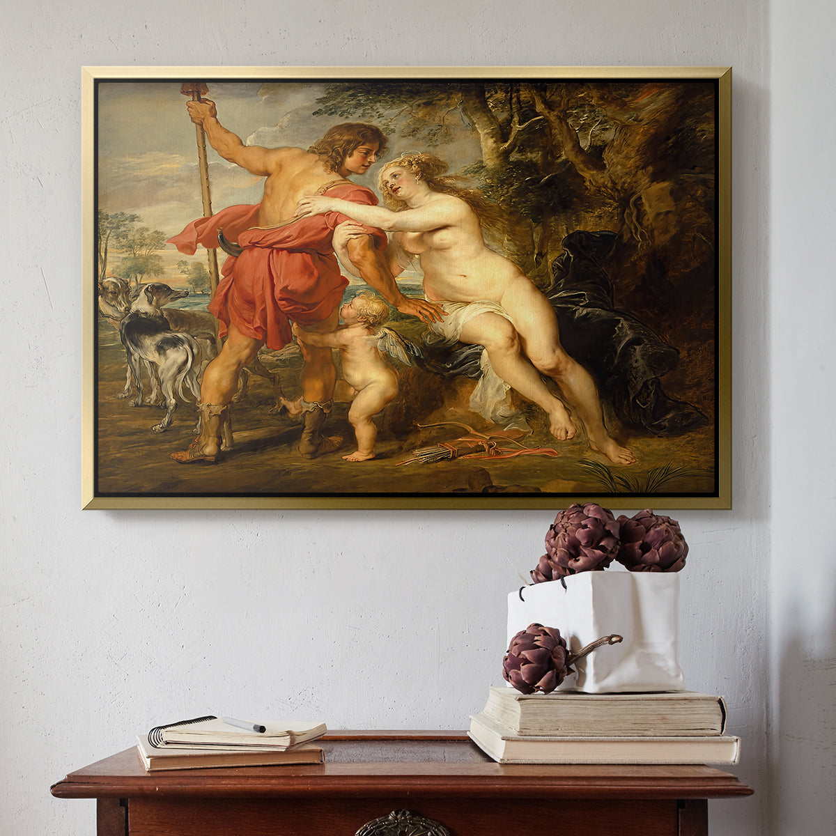 Venus and Adonis, c. 1635 - Floater Framed Canvas Print