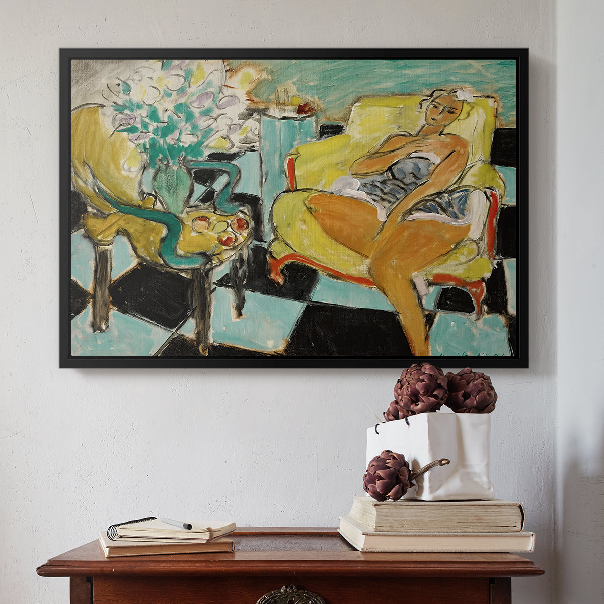 Seated Woman with Flower, 1942 - Floater Framed Canvas Print