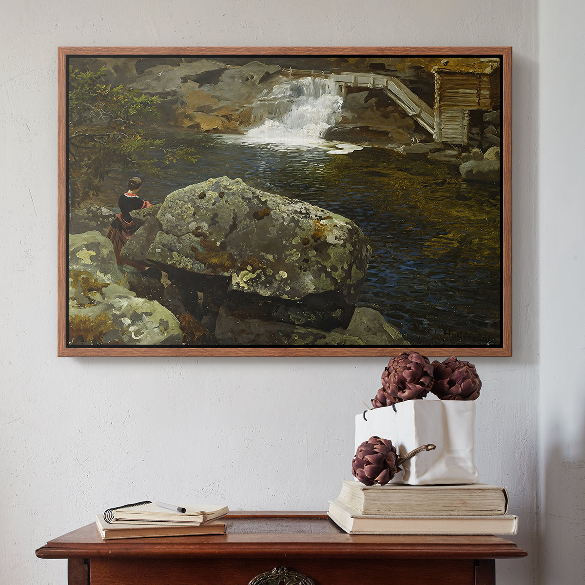 By the Mill Pond (En Mølledam), 1850 - Floater Framed Canvas Print