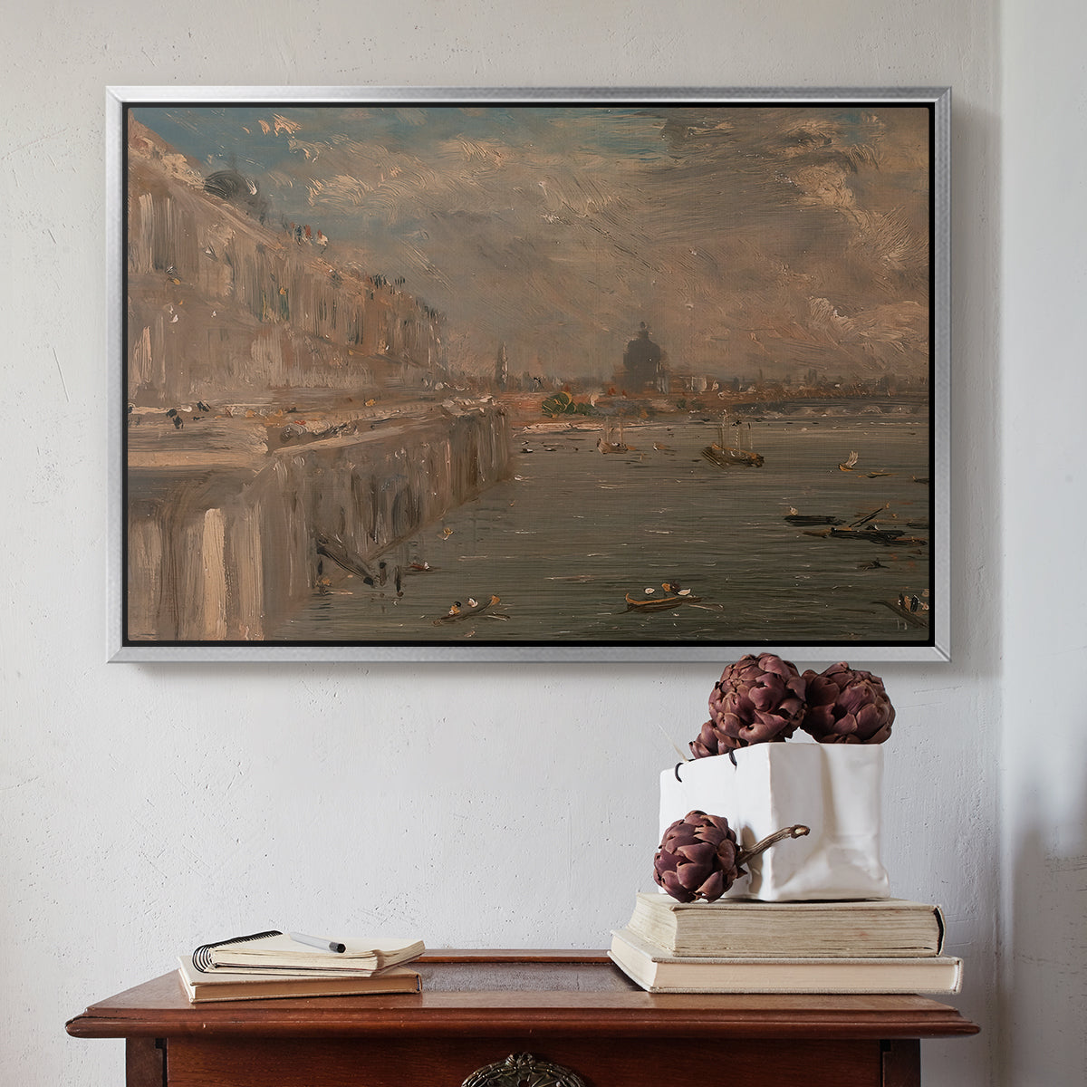 Somerset House Terrace from Waterloo Bridge, c. 1819 - Floater Framed Canvas Print