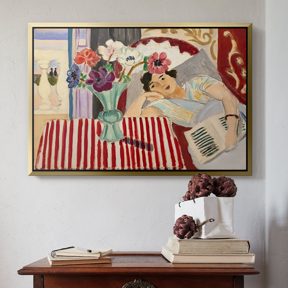 Woman with Anemones (Femme et anémones), c. 1920-1921 - Floater Framed Canvas Print