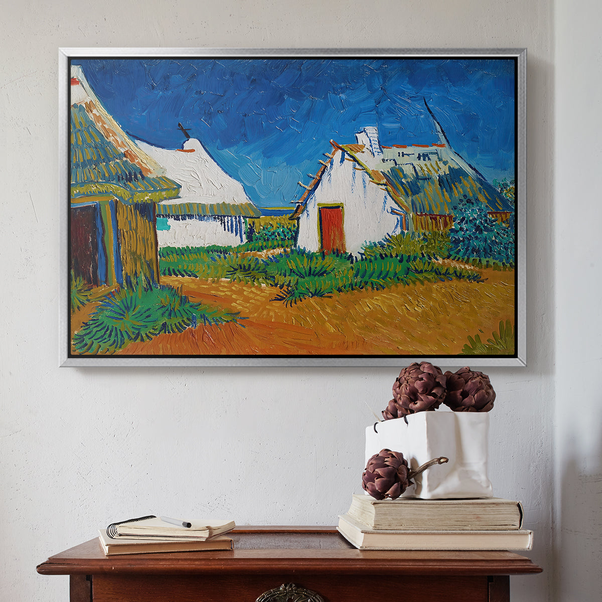 Three White Cottages at Saintes-Maries, 1888 - Floater Framed Canvas Print