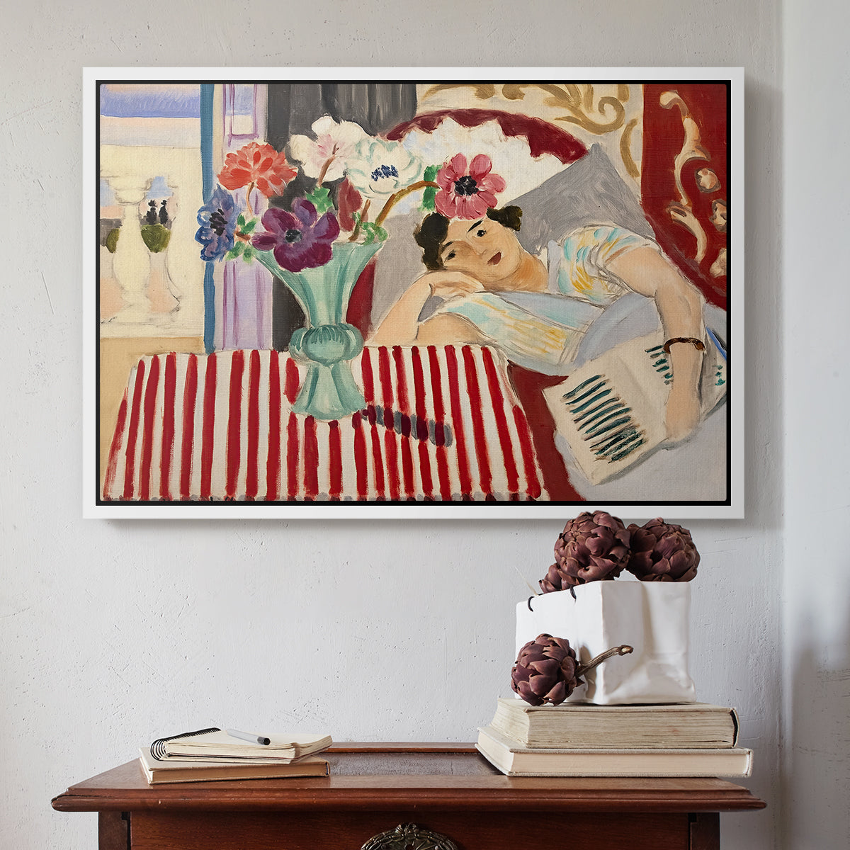 Woman with Anemones (Femme et anémones), c. 1920-1921 - Floater Framed Canvas Print