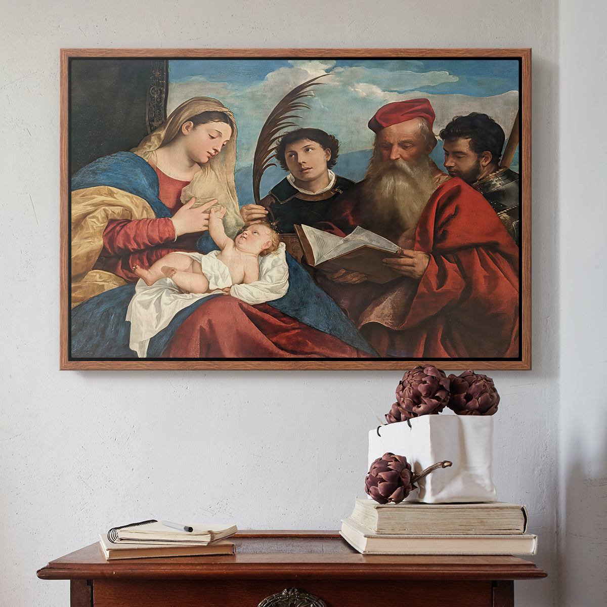 Mary and Child with Saints Stephen, Jerome and Maurice, c. 1510 - Floater Framed Canvas Print