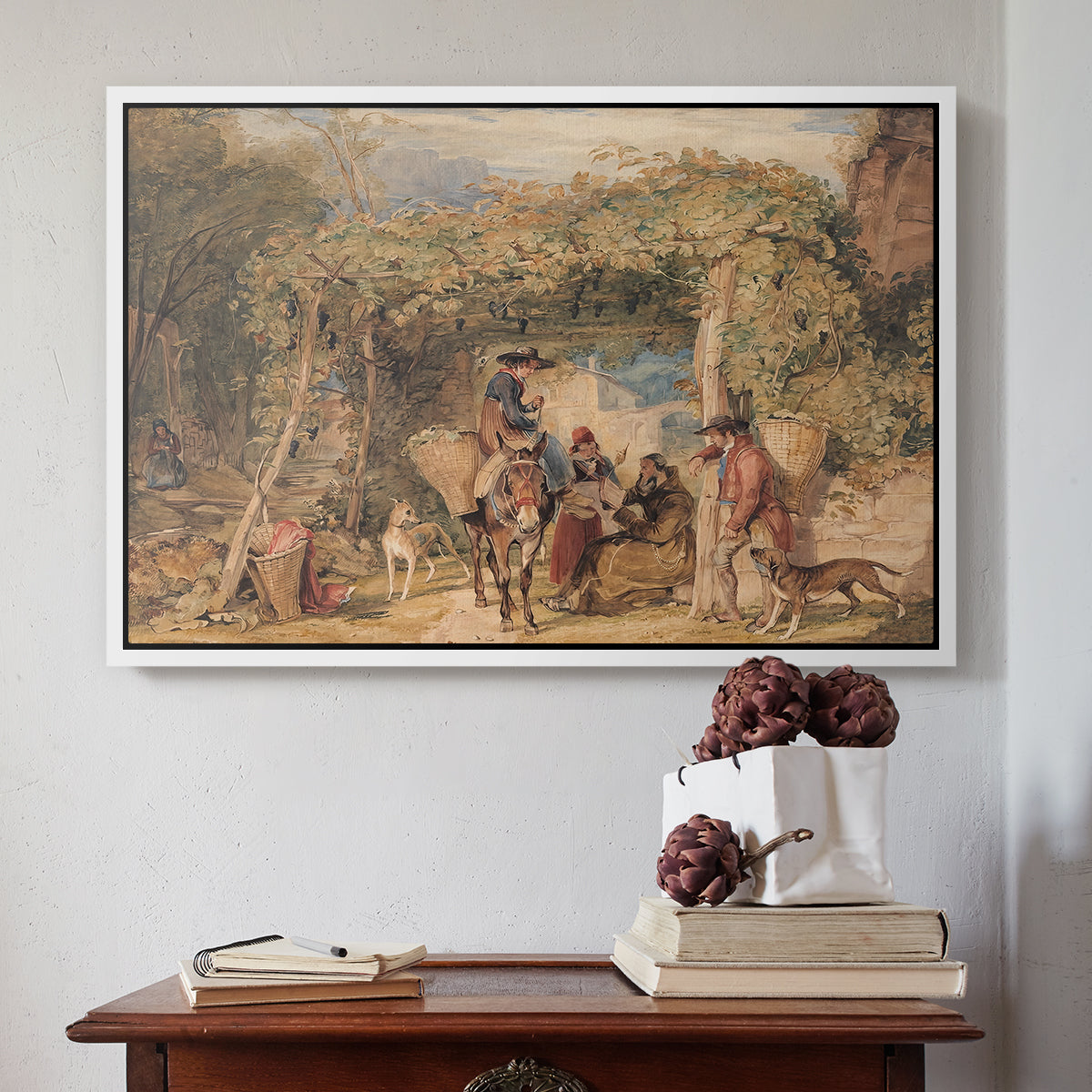 Figures and Animals in a Vineyard, c. 1829 - Floater Framed Canvas Print