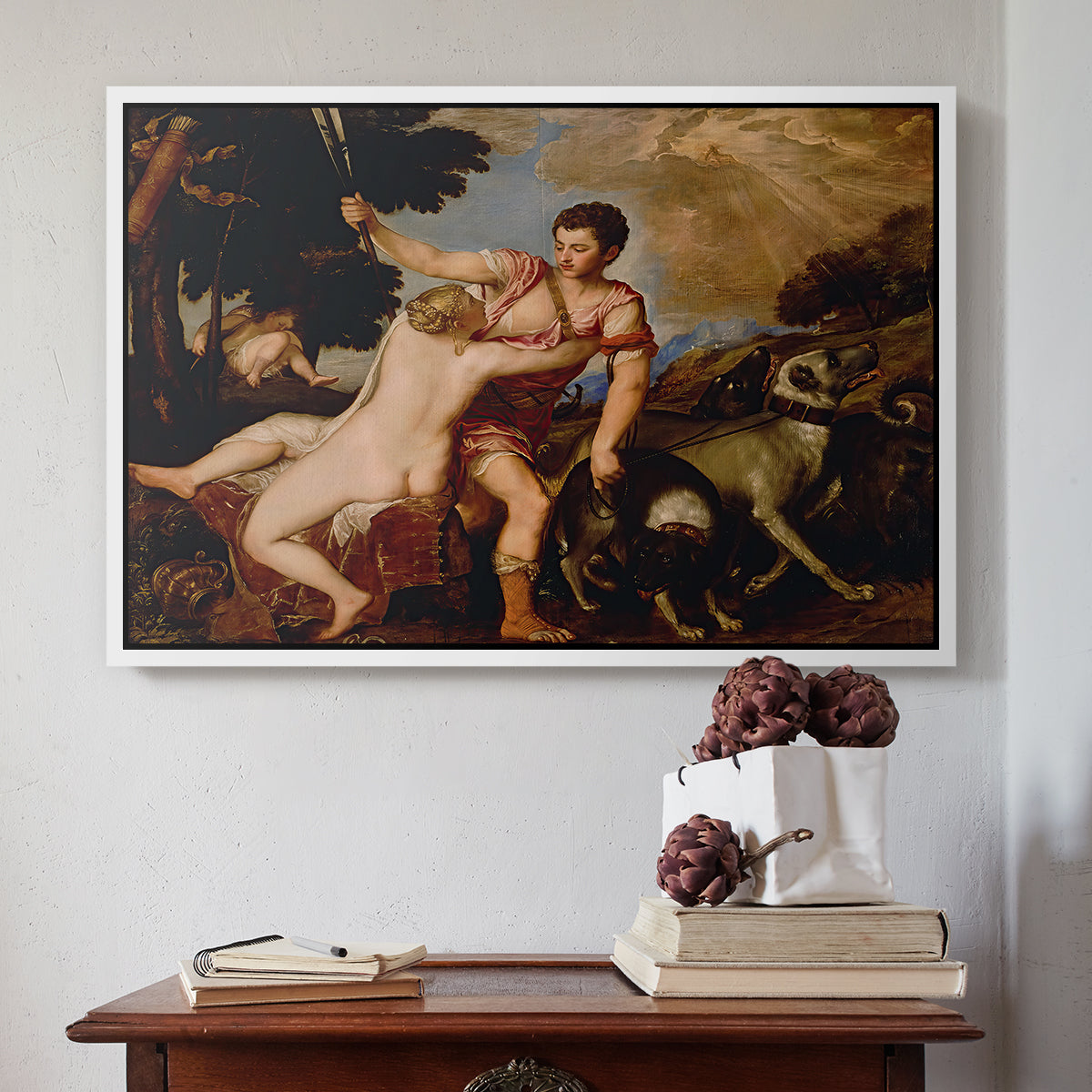 Venus and Adonis, 1554 - Floater Framed Canvas Print