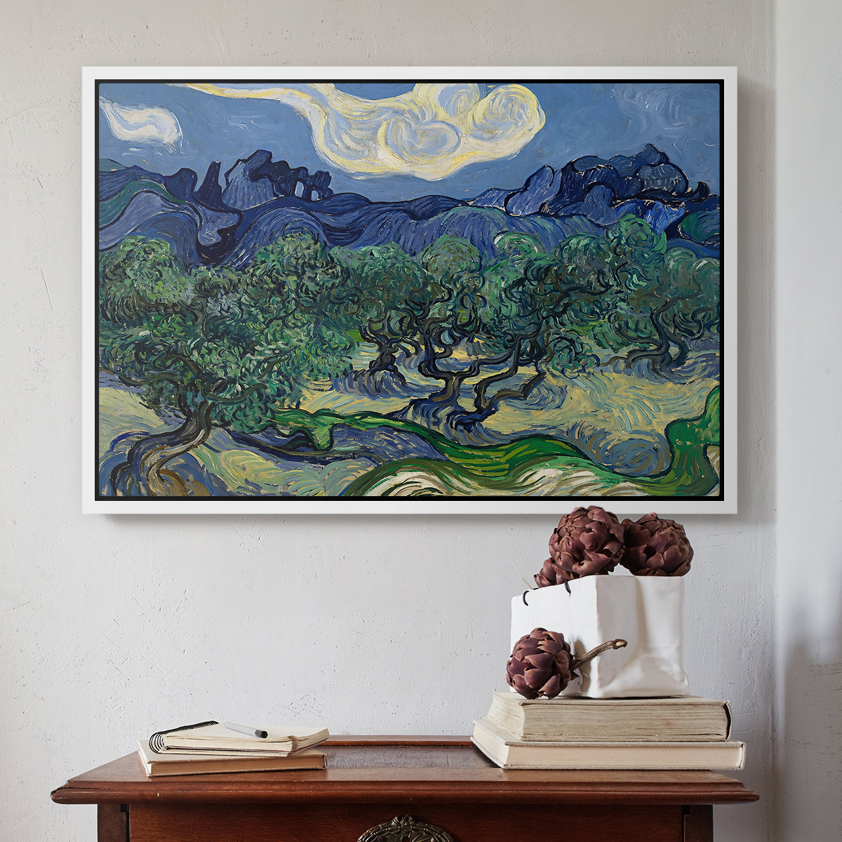 Olive Trees with the Alpilles in the Background, 1889 - Floater Framed Canvas Print