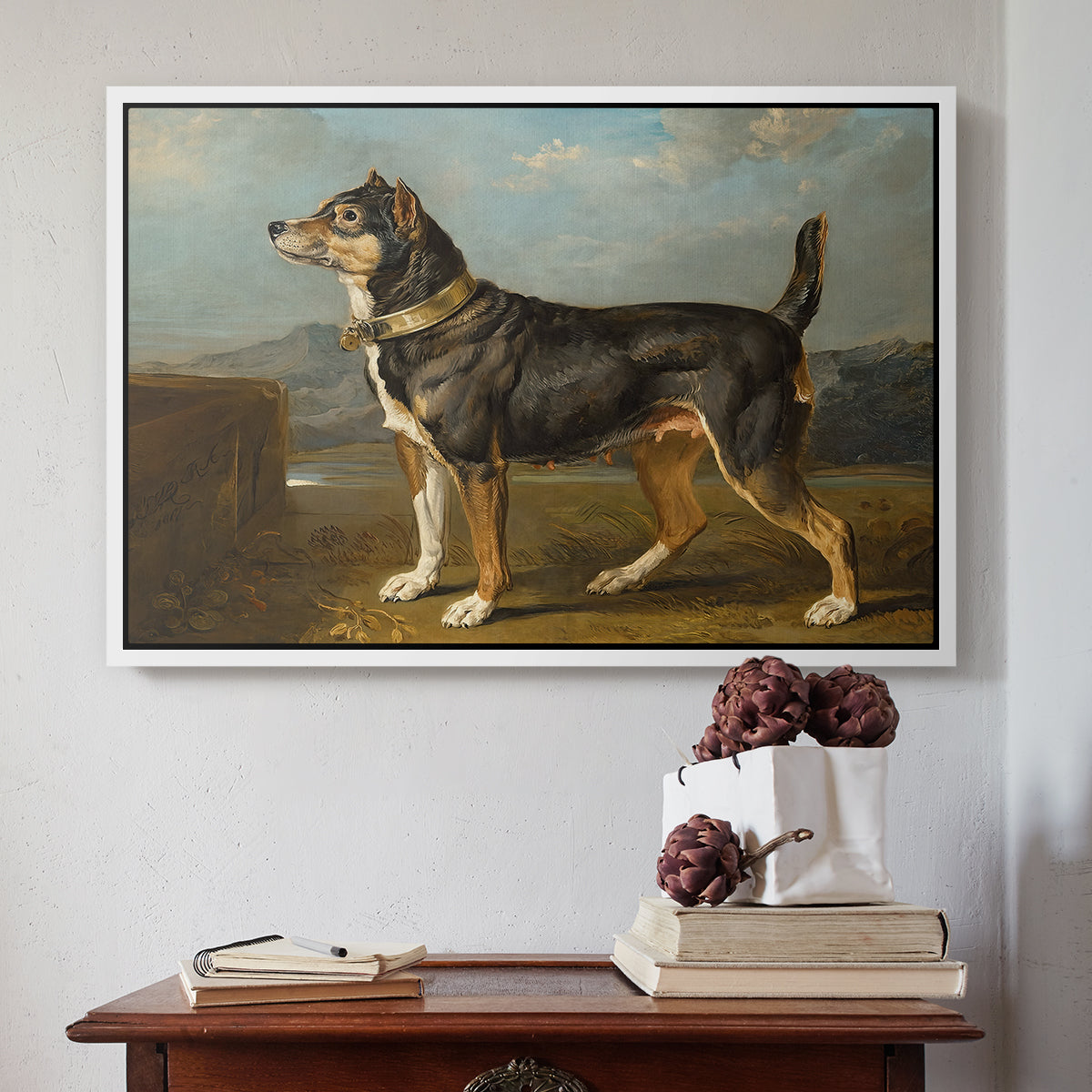 A Terrier in a Landscape, c. 1811 - Floater Framed Canvas Print