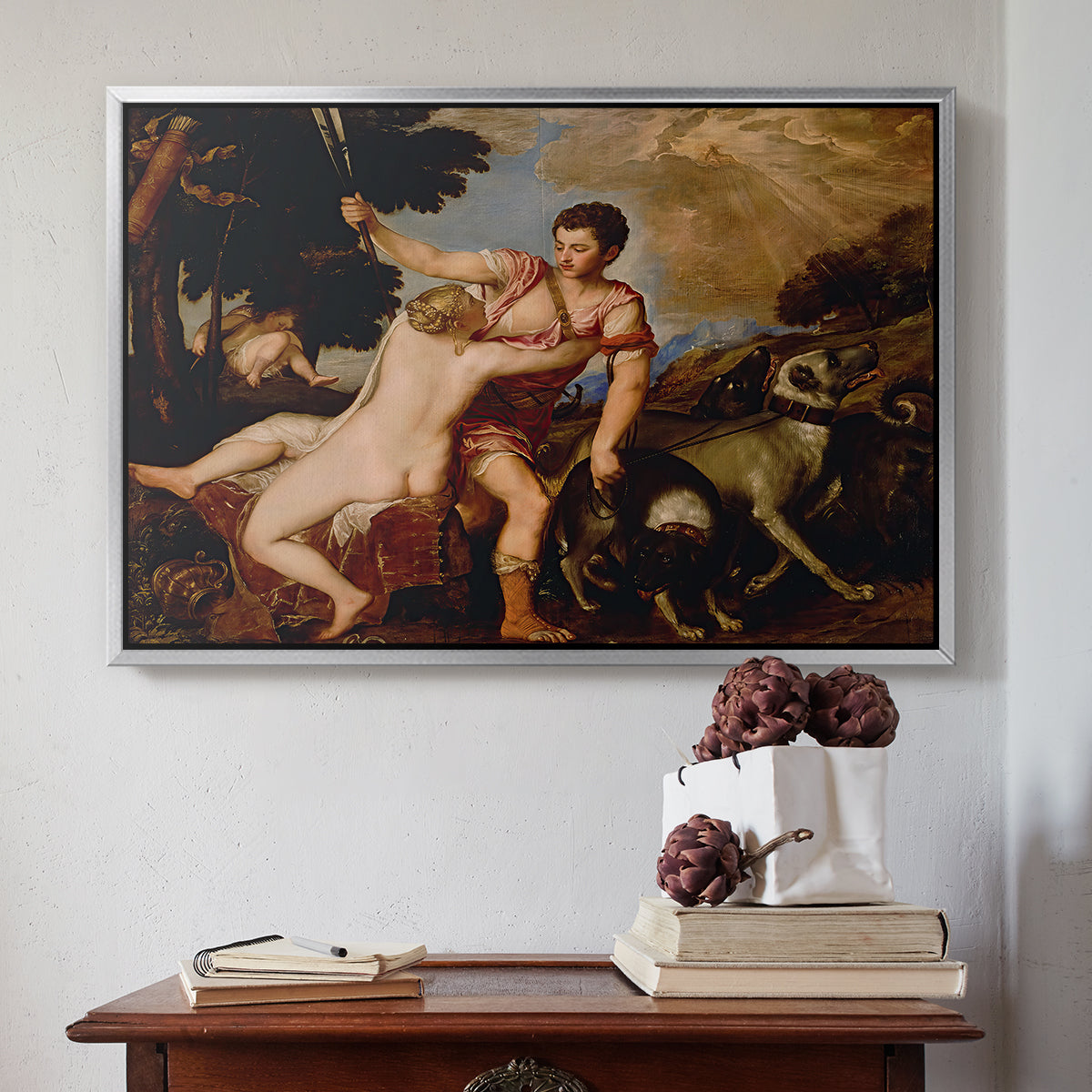 Venus and Adonis, 1554 - Floater Framed Canvas Print