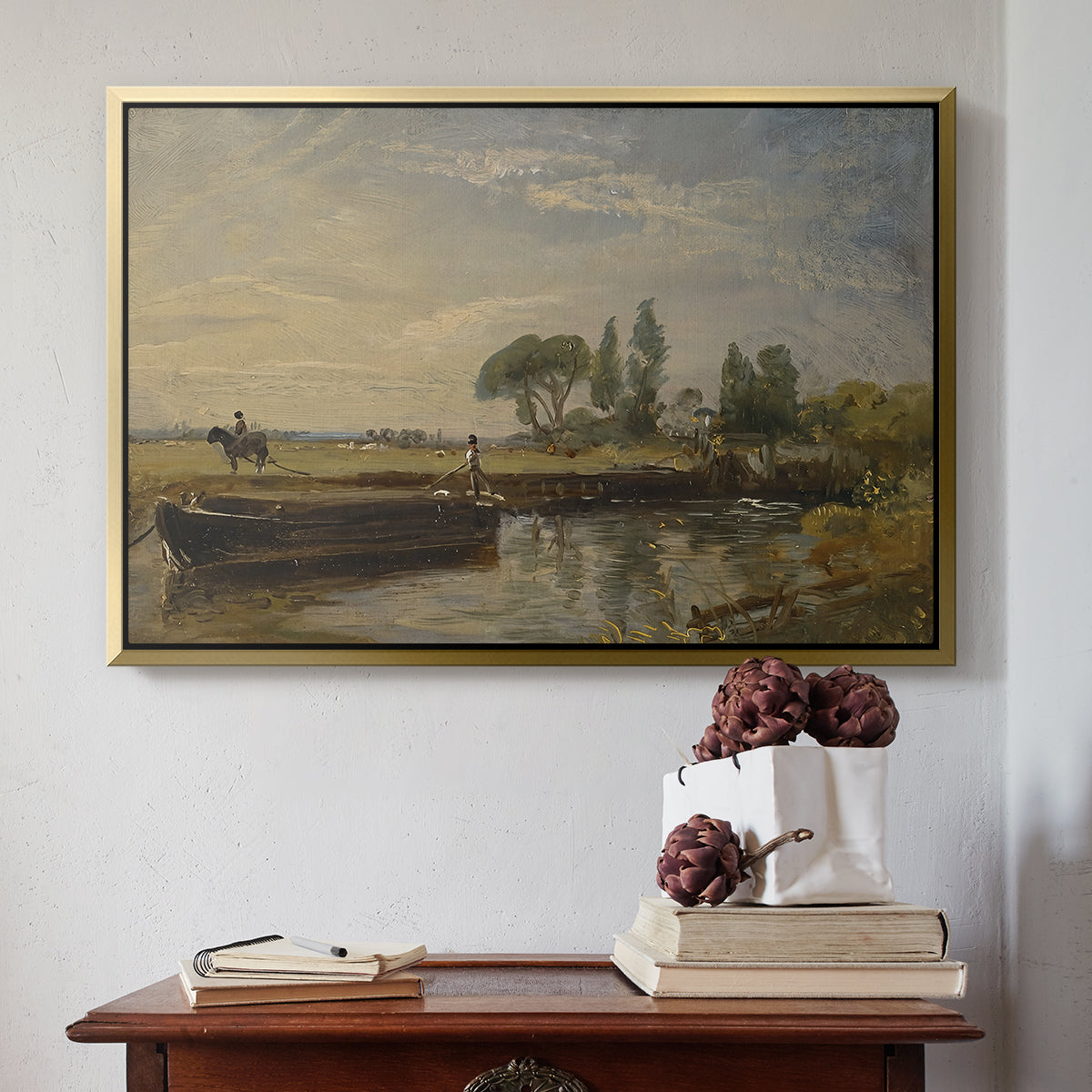 Barge below Flatford Lock, c. 1810 - Floater Framed Canvas Print