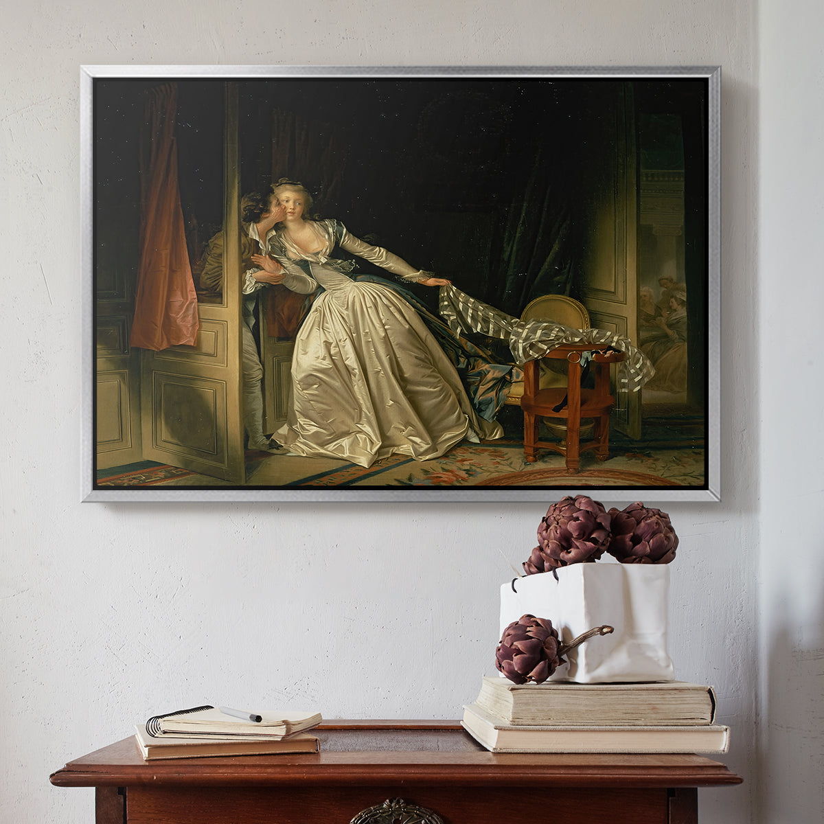 The Stolen Kiss (Le Baiser à la dérobée), c. 1788 - Floater Framed Canvas Print