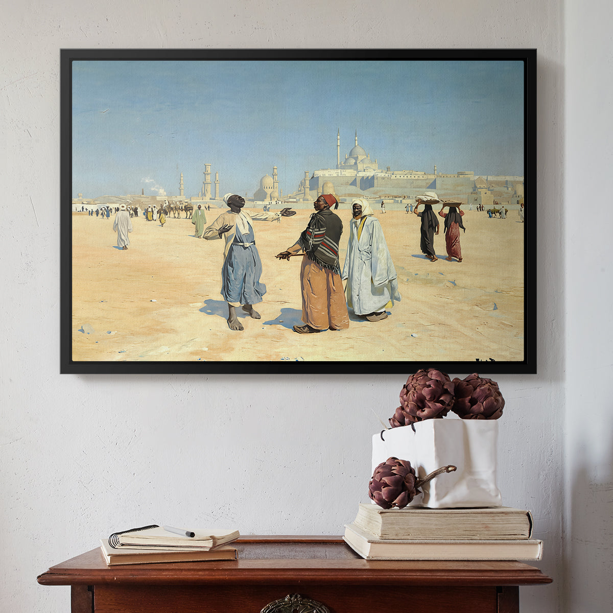 View from the Desert of Cairo with Citadel and Mamluk Tombs in the Background, c. 1889-1890 - Floater Framed Canvas Print