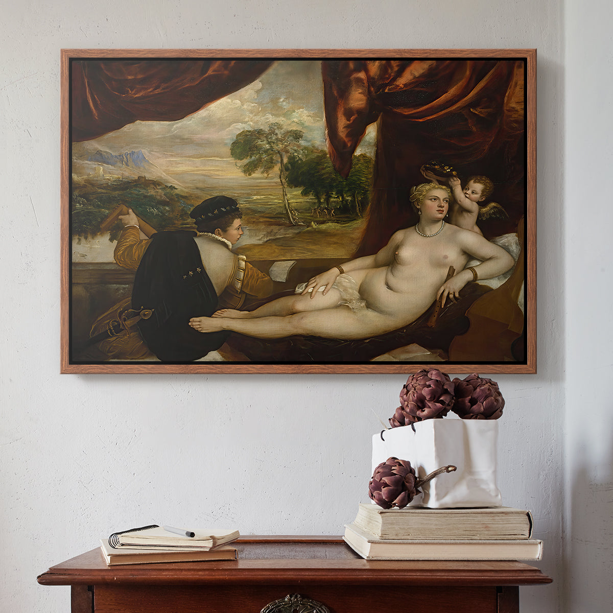 Venus and the Lute Player, c. 1565-1570 - Floater Framed Canvas Print