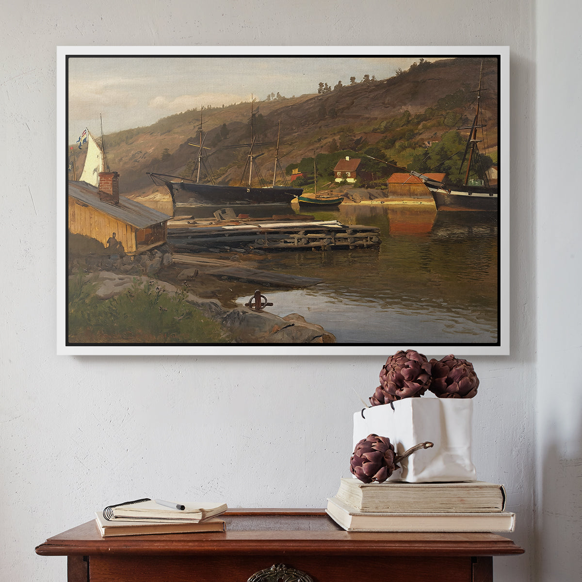 Landingsbrygge Husvik, Drøbak, 1875 - Floater Framed Canvas Print