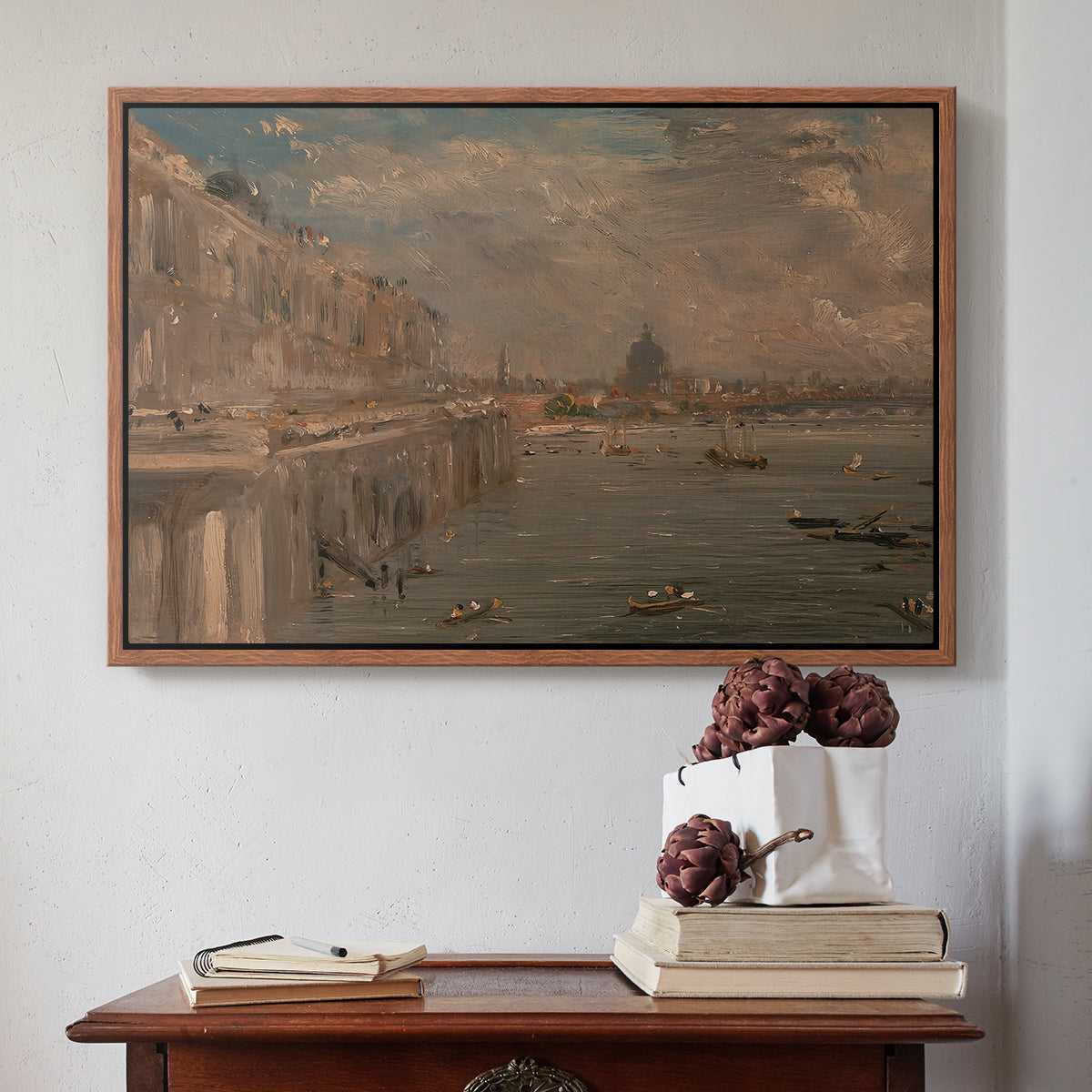 Somerset House Terrace from Waterloo Bridge, c. 1819 - Floater Framed Canvas Print