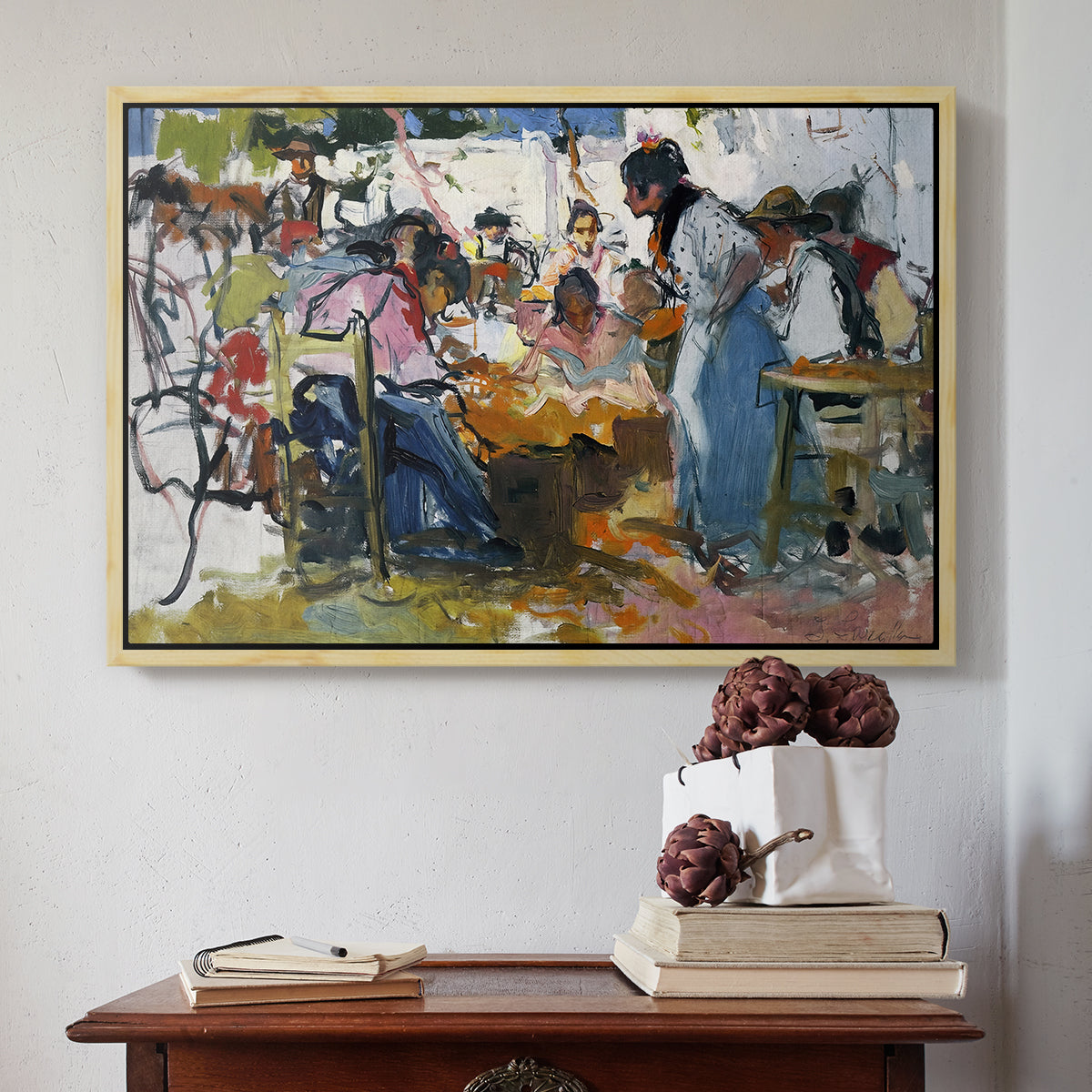 Net Menders in Valencia, 1909 - Floater Framed Canvas Print