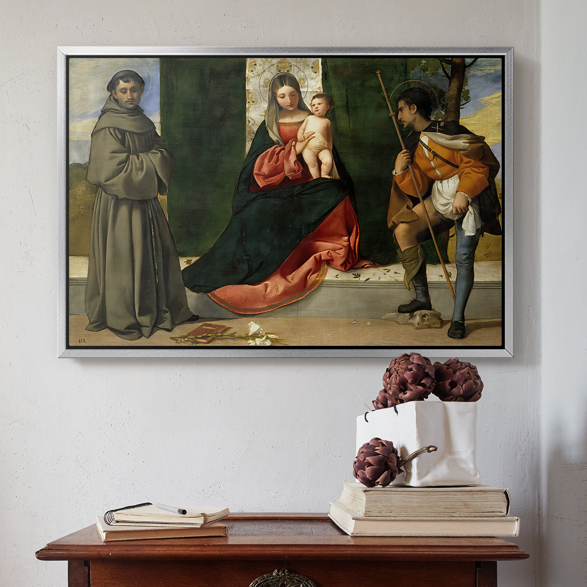 Madonna and Child with Saints Anthony of Padua and Roch, c. 1510 - Floater Framed Canvas Print