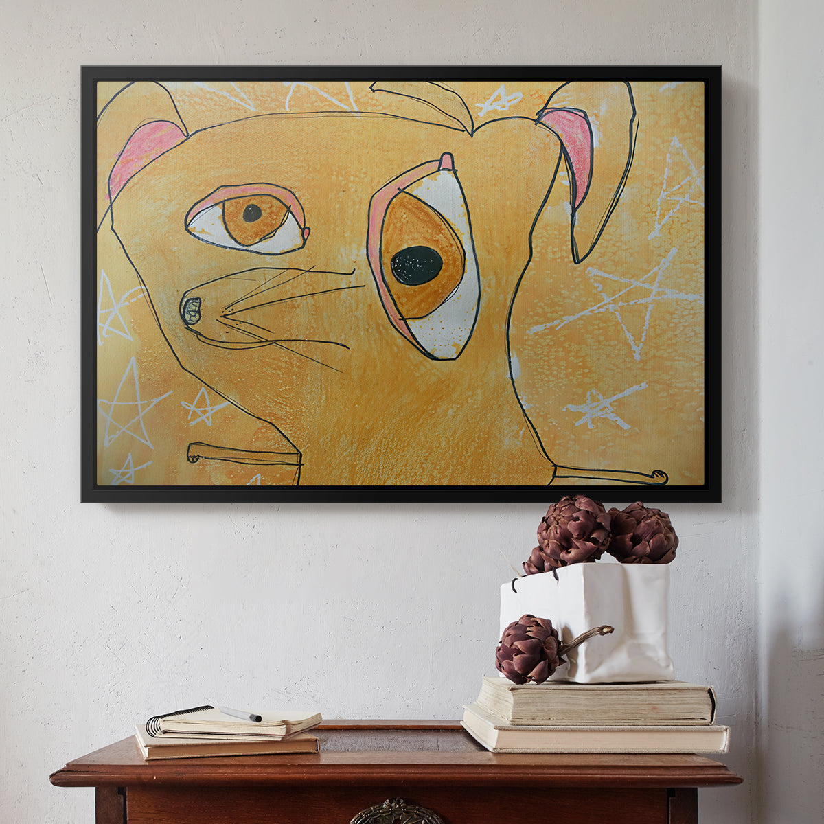 Cubist Dog with Stars (Student Art) - Floater Framed Canvas Print
