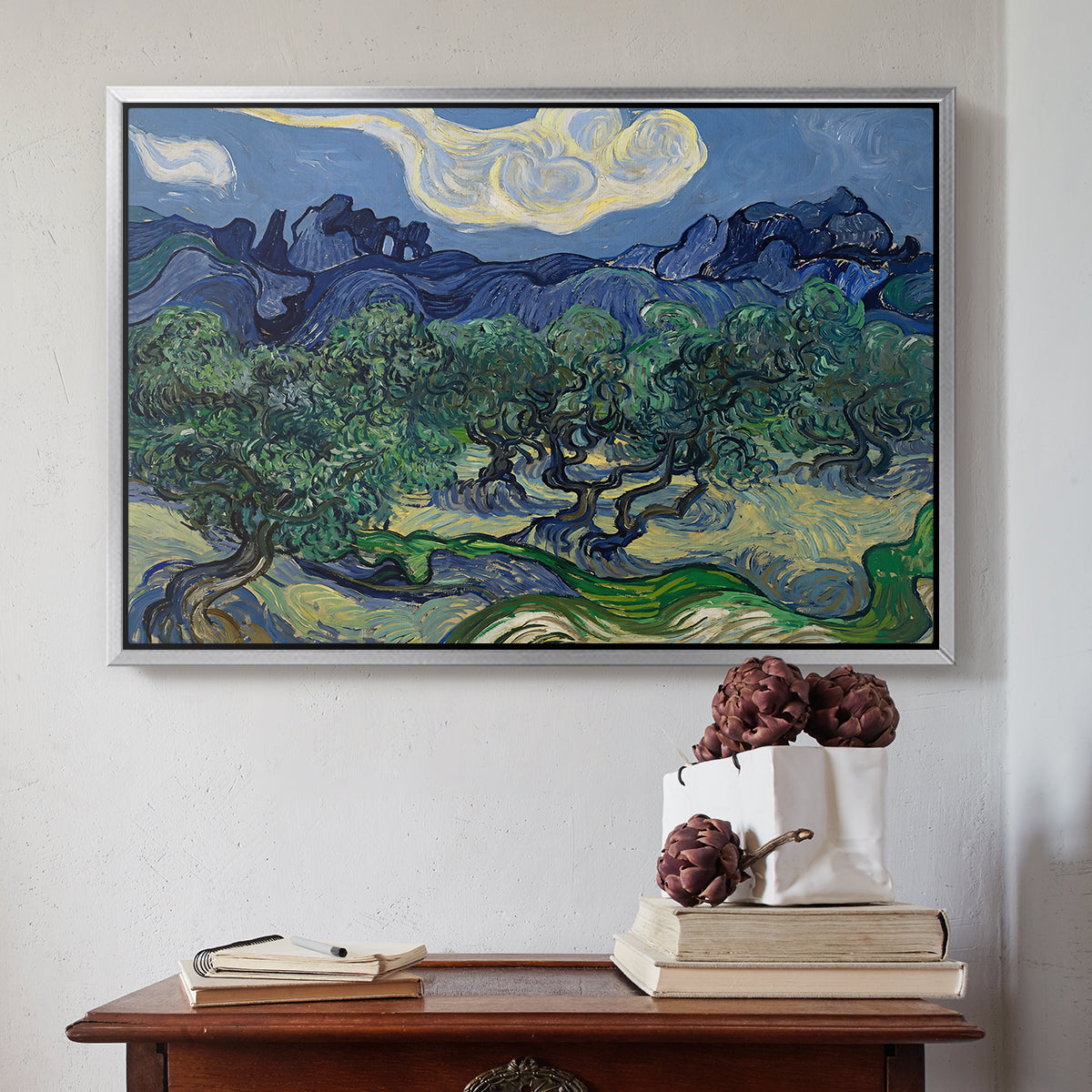 Olive Trees with the Alpilles in the Background, 1889 - Floater Framed Canvas Print