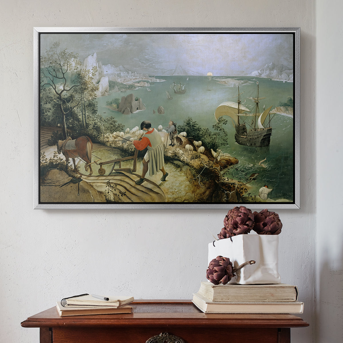 Landscape with the Fall of Icarus, c. 1560 - Floater Framed Canvas Print