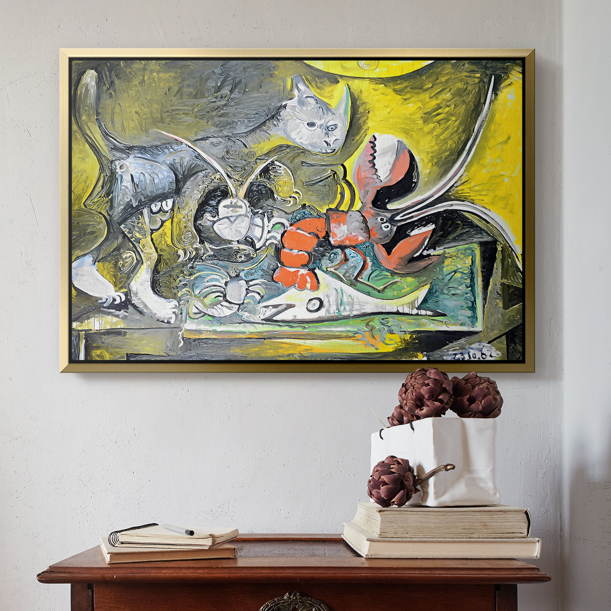 Still Life with Cat and Lobster, 1962 - Floater Framed Canvas Print