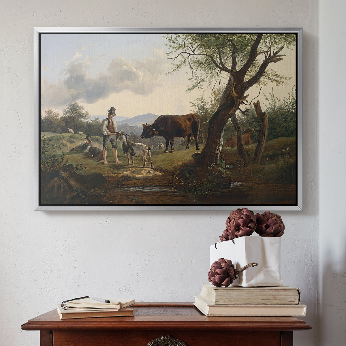 Shepherd with Billy Goat, c. 1830 - Floater Framed Canvas Print
