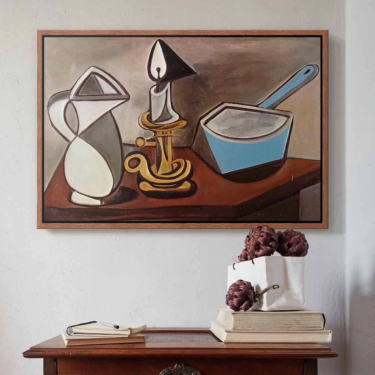 Jug, Candle, and Enamel Pan, 1950 - Floater Framed Canvas Print