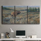 Three-panel canvas wall art featuring western wildlife grazing in open field, displayed above a desk in a home office.