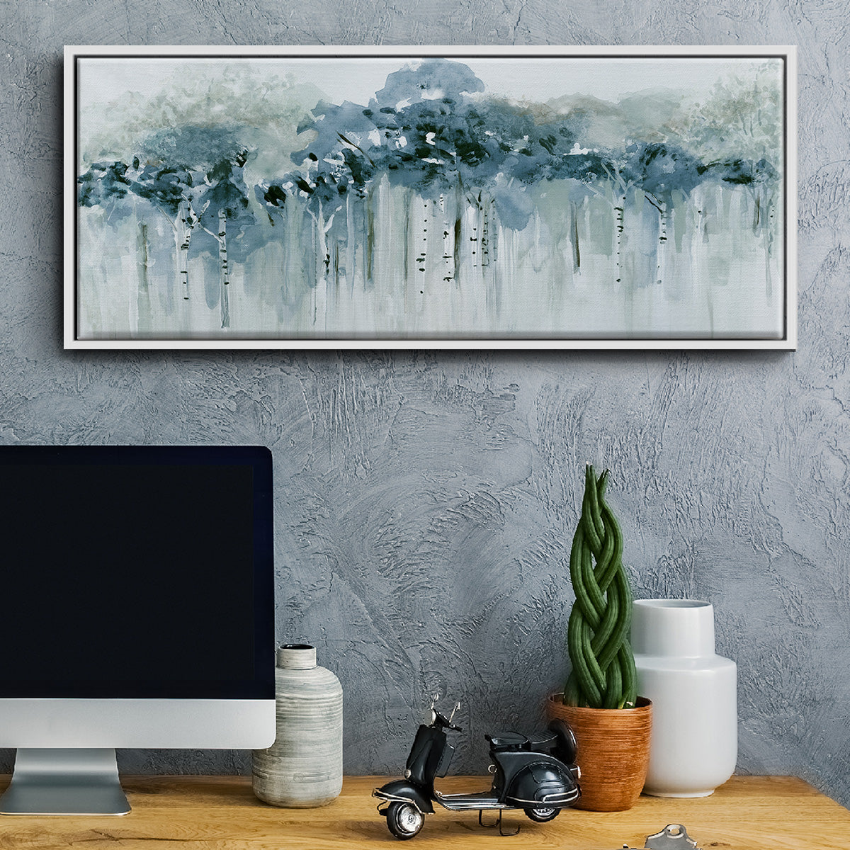 Blue Birch Morning - Floater Framed Canvas Print