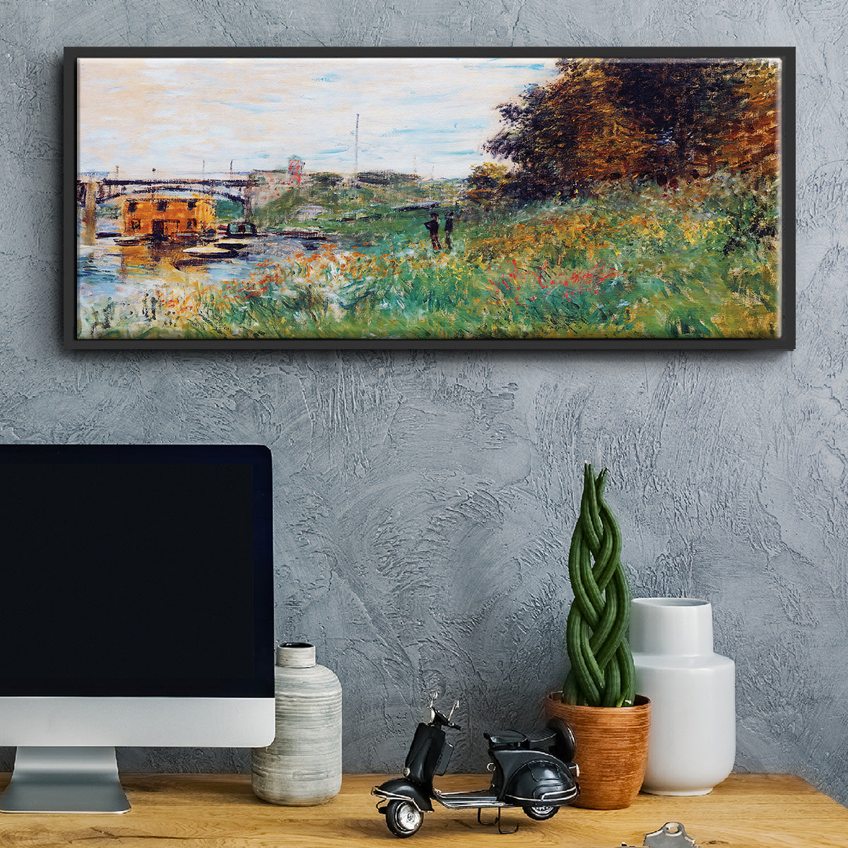 The Banks of the Seine at the Argenteuil Bridge, 1874 - Floater Framed Canvas Print