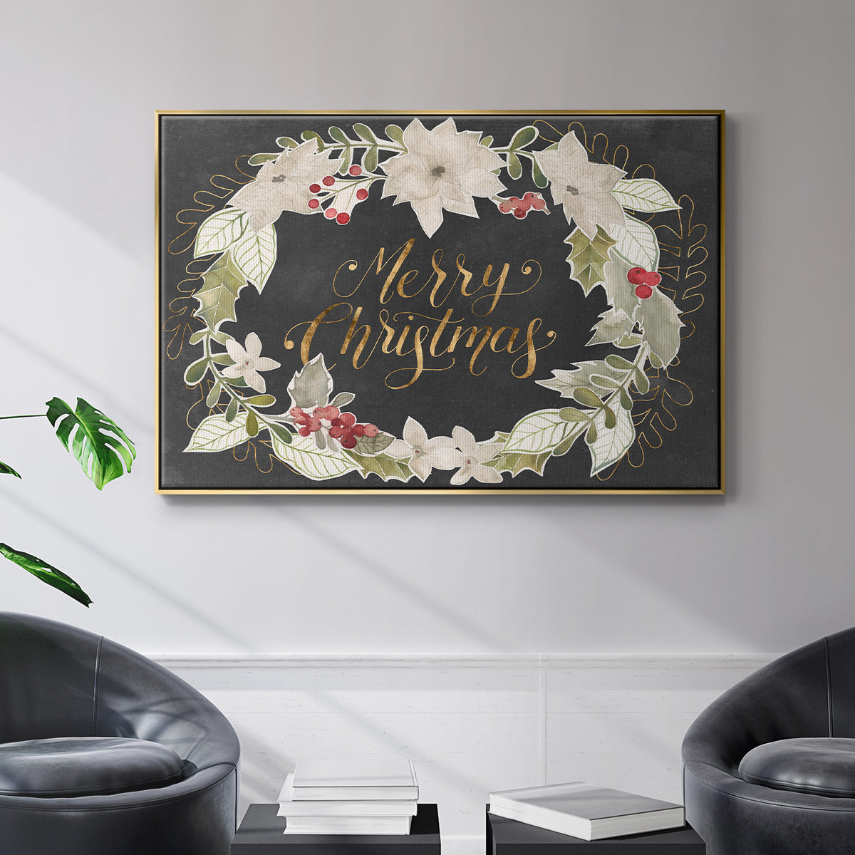 Gilded Christmas Collection A - Framed Gallery Wrapped Canvas in Floating Frame