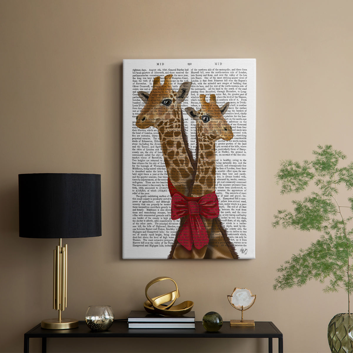 Giraffes and Bow - Canvas Art Print