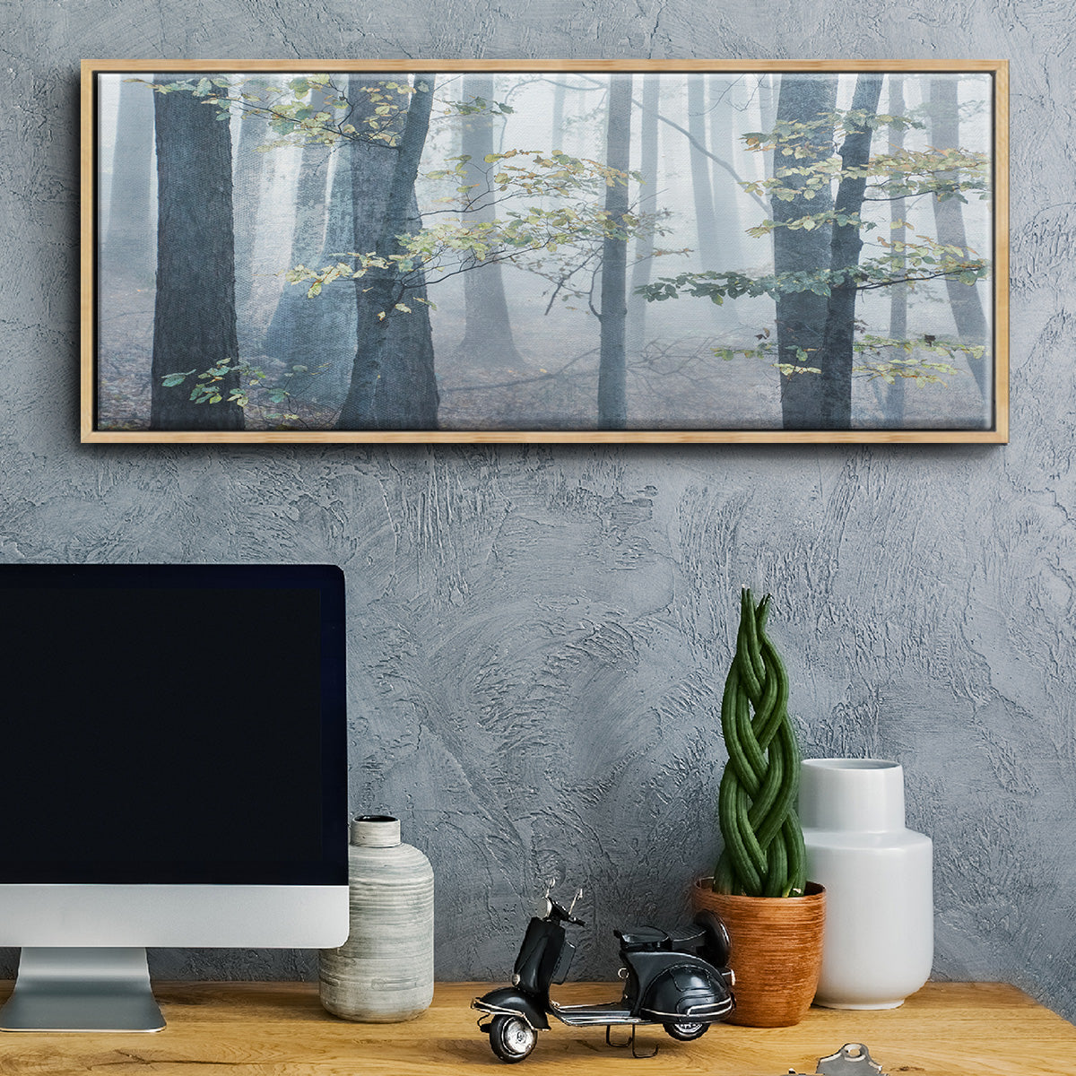 Chalky Misty Autumn Forest View - Floater Framed Canvas Print