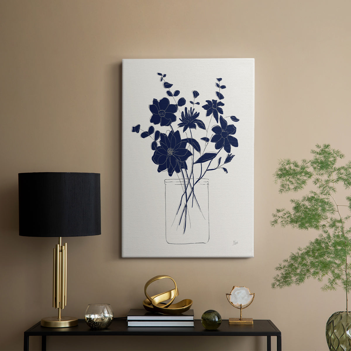 Indigo Sketch Bouquet II - Canvas Art Print