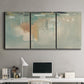 Three-panel canvas wall art featuring minimalist abstract emotional fields, displayed above a desk in a home office.