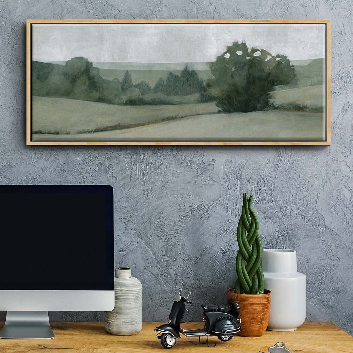 Soft Green Landscape II - Floater Framed Canvas Print