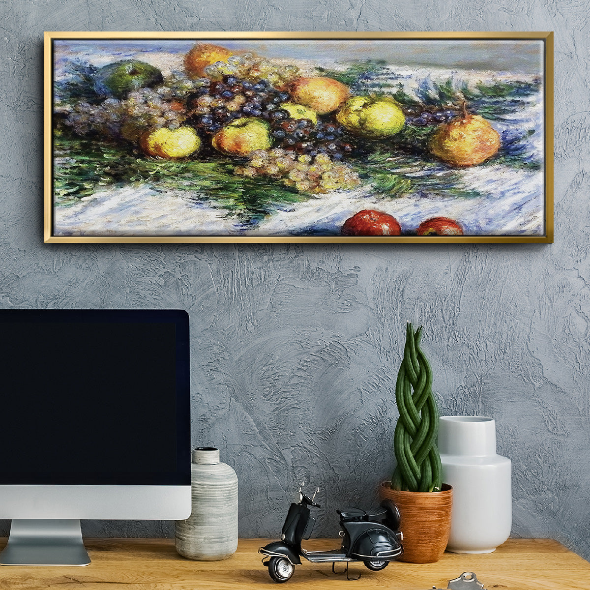 Still Life with Pears and Grapes, 1880 - Floater Framed Canvas Print