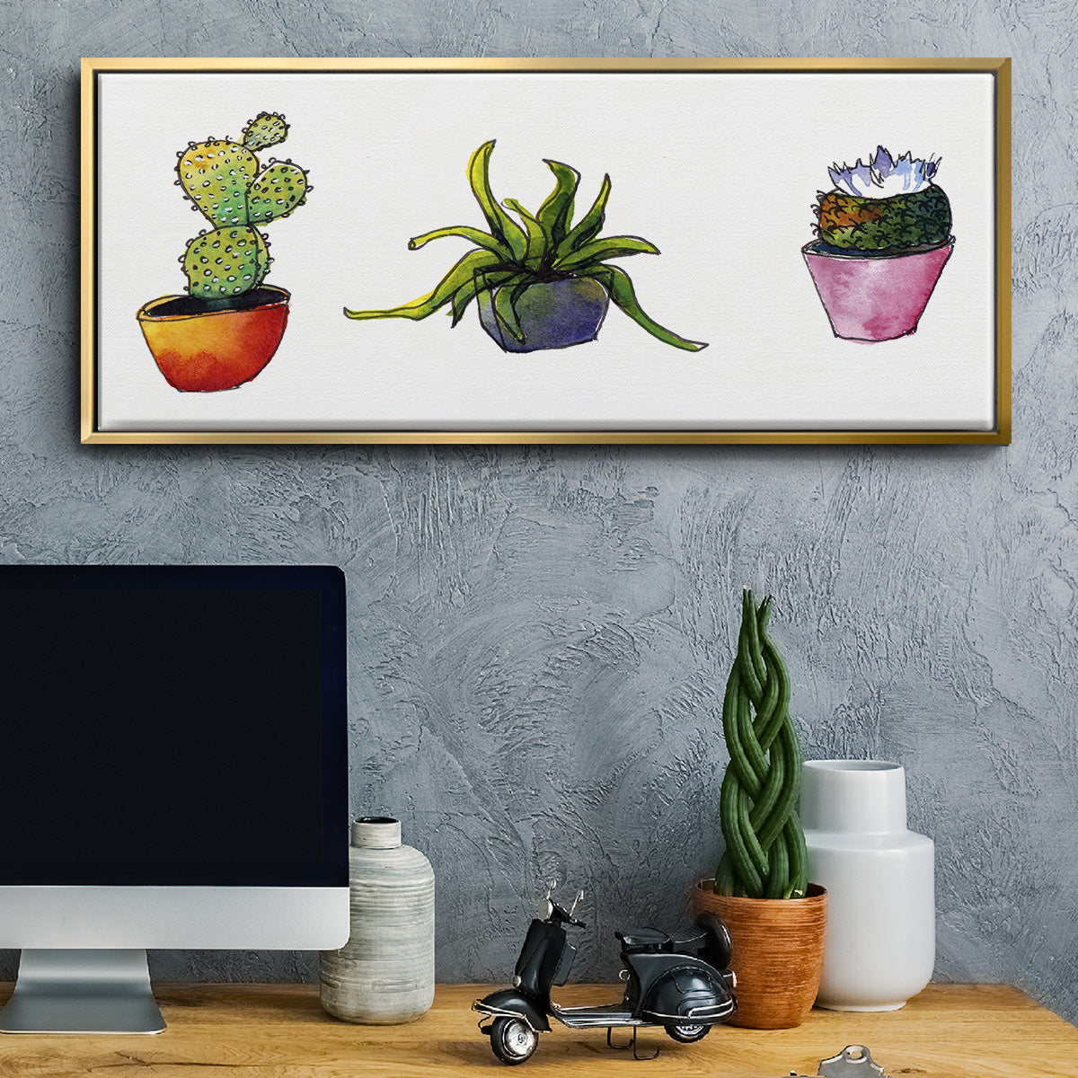 Vibing Succulents I - Floater Framed Canvas Print